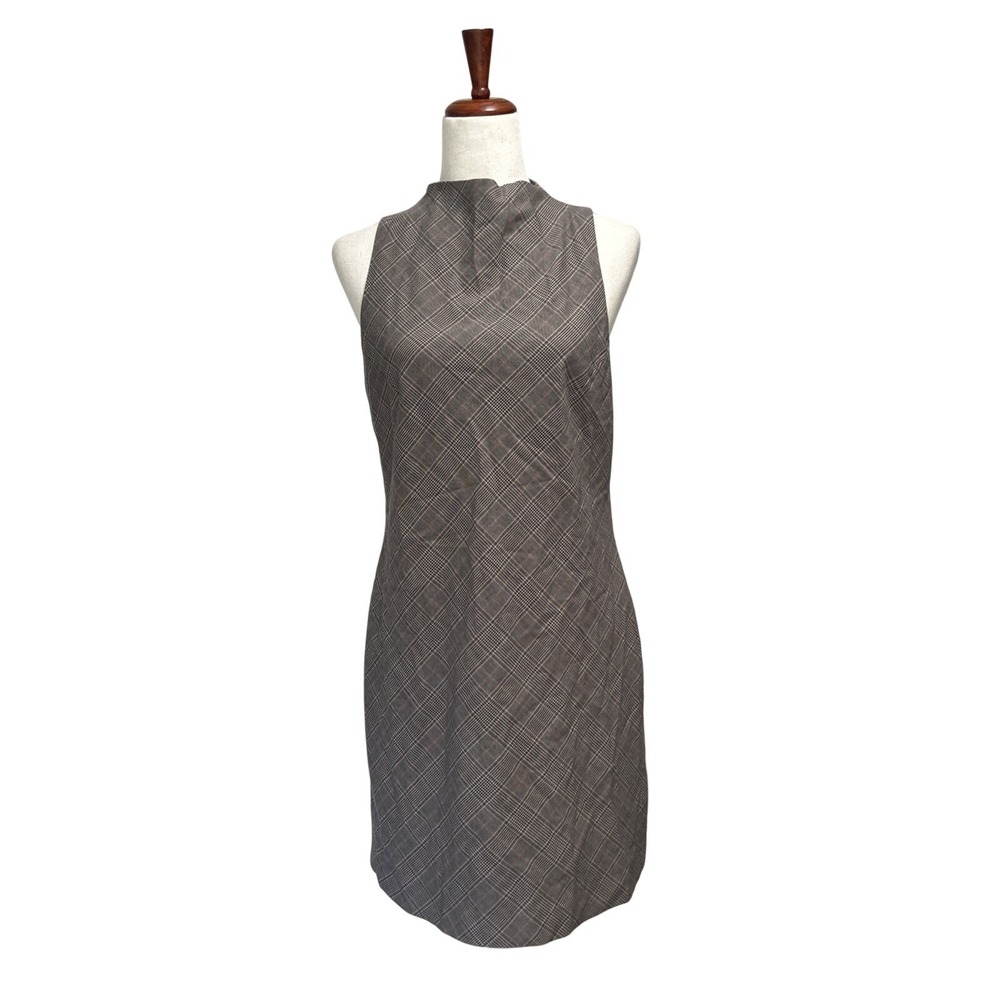 Banana Republic Small Dress Academia Plaid Sheath Brown Preppy Old Money